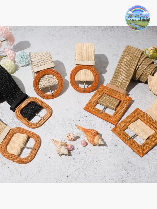 Straw Woven Elastic Stretch Waist Belts for Women, Fashion Boho Braided Dress main image 6